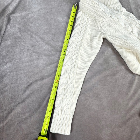 LL Bean Double L Cable Knit Quarter Zip Sweater Cream Pullover Long Sleeve MED - Picture 14 of 15